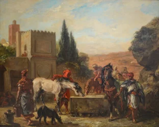 Paarden bij een fontein